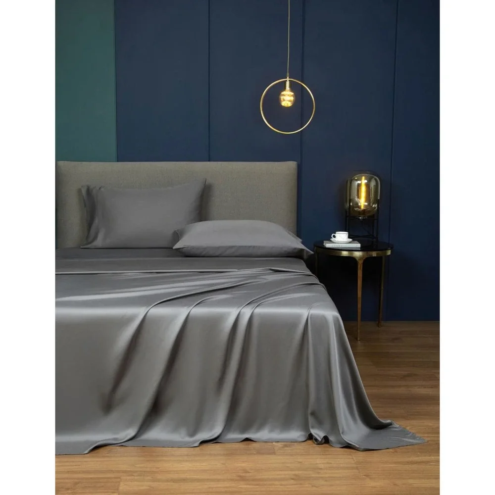 Grey Tencel Sheet Set with Pillowcase‎ King Modern Quiet Luxury Minimalist Chic